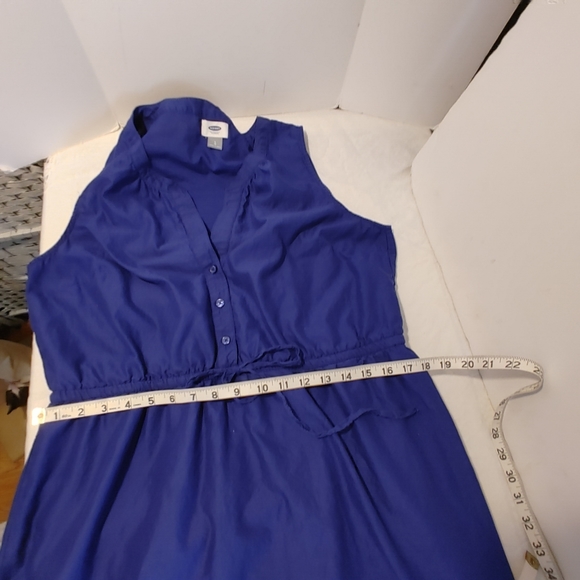 Sleevless Navy Dress Elastic Drawstring Waist Size L Embellished Bottom - Picture 2 of 11